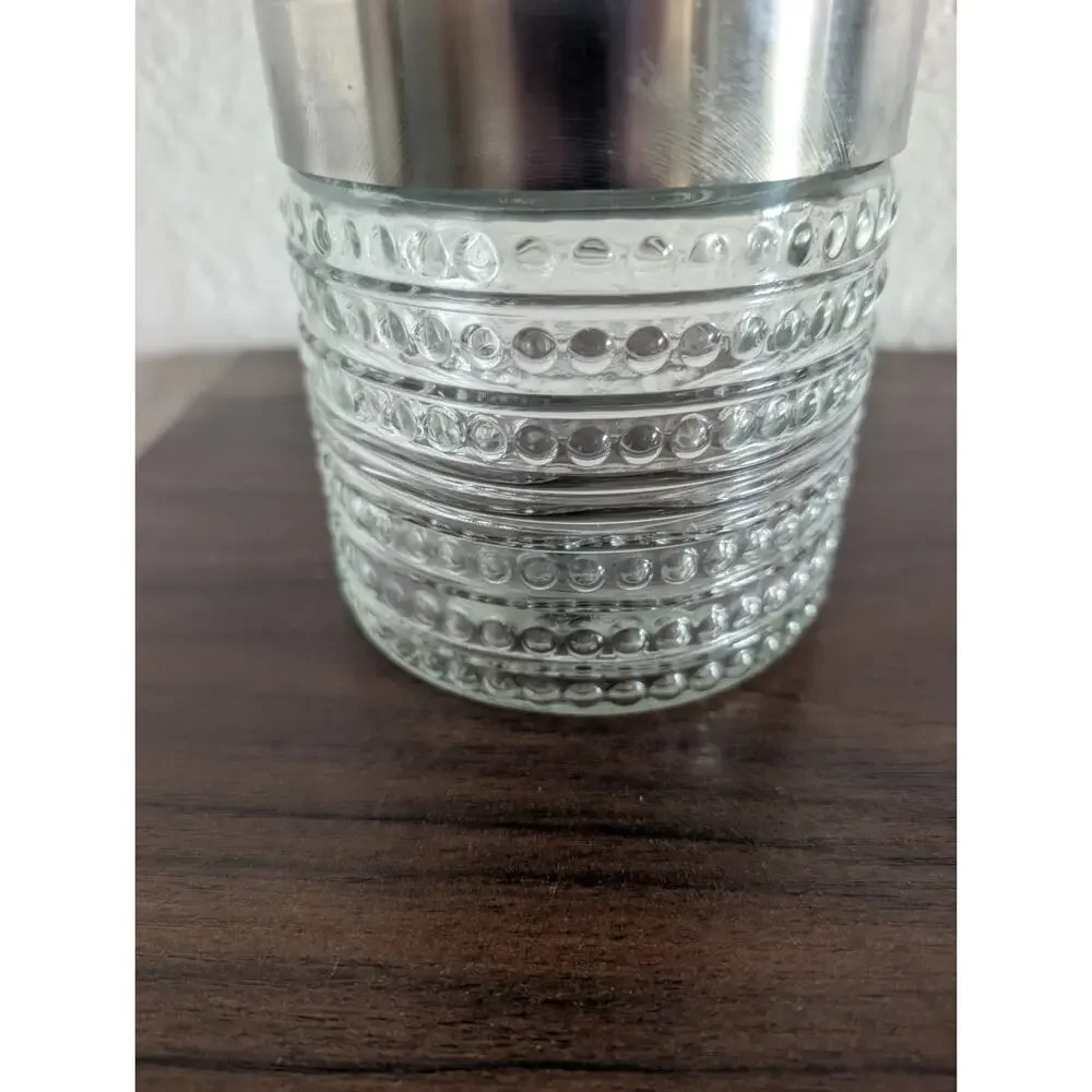 Vintage Round Glass Jar with Raised Geometric Design